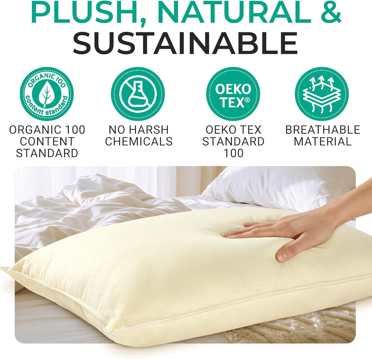 Cheer Collection Organic Kapok Bed Pillows – Set of 2